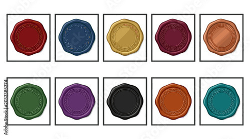 Set of colorful wax seals with metallic accents