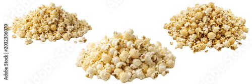 Billede på lærred A set of fresh popcorn pile PNG snacks in fluffy golden kernels for cinema poste