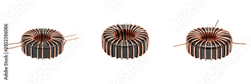 Foto Toroidal inductor electronic hardware component specimen showcasing solid state