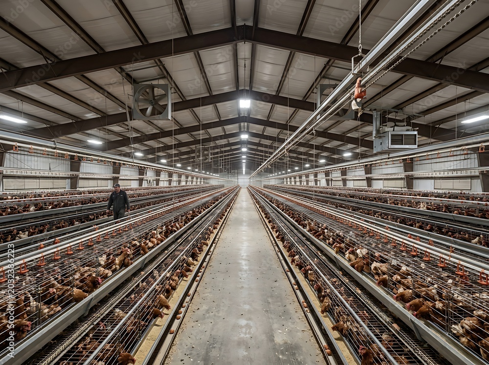 Obraz premium Large Industrial Chicken Farm Interior.