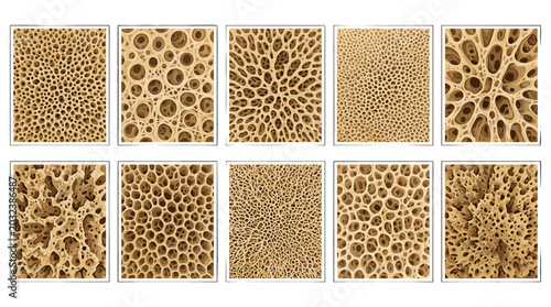 Collection of various natural sponges with diverse textures and patterns