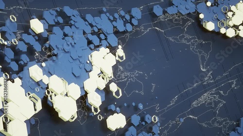 3d render Highly detailed revolving futuristic world map looped