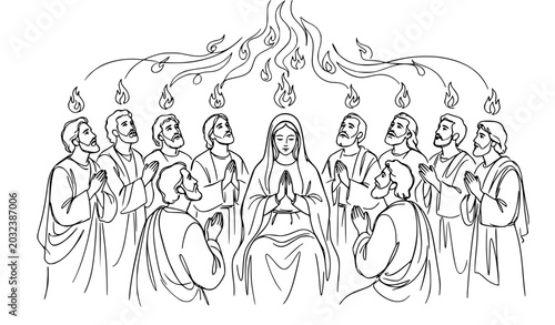 Bild auf Leinwand SEO Title:
Pentecost Virgin Mary sketch line art vector illustration Holy Spirit