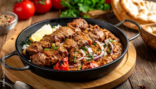 Delicious lamb curry with naan bread.