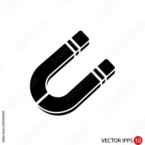 Black Horseshoe Magnet Icon Symbol.
