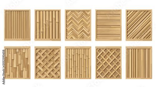 Billede på lærred Collection of various wooden parquet flooring patterns and textures