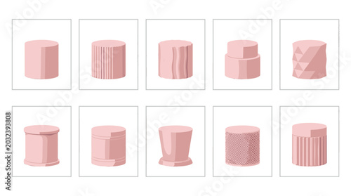 Konstfotografi Set of pink geometric 3d shapes with various textures and forms
