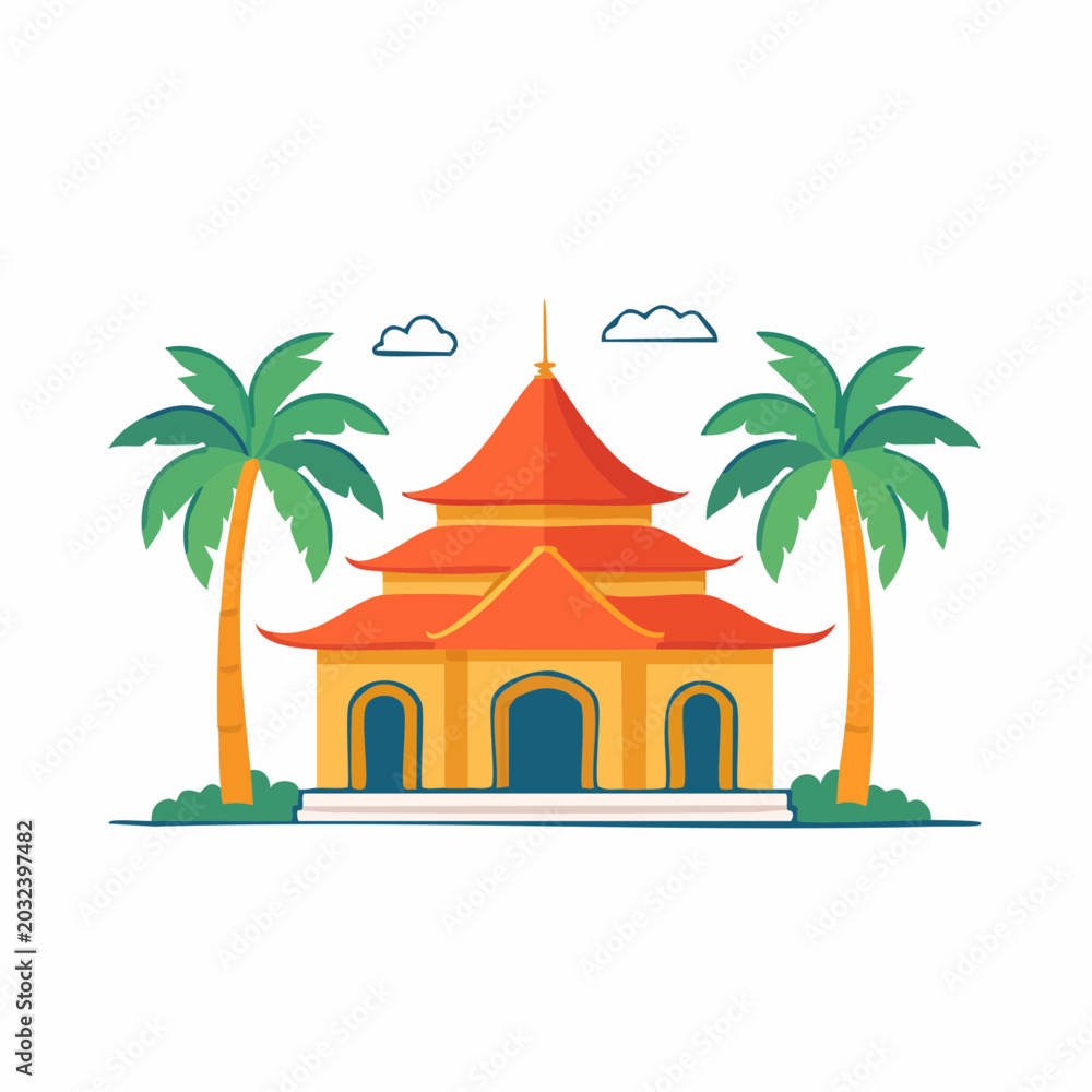 Obraz premium Traditional Asian Temple with Palm Trees