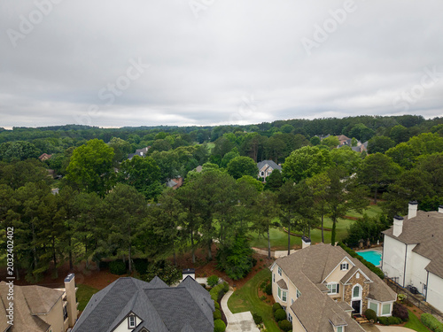 Aerial View of Luxury Suburban Residential Community and Real Estate