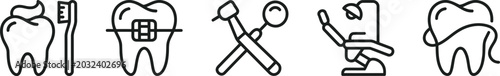 Fotografie Set of dental care icons including tooth, toothbrush, dental tools and dentist