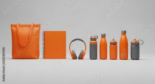 Collection of orange promotional merchandise items