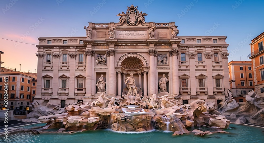 Fototapeta premium Grand architecture of ornate fountain with sculptures under vibrant sky