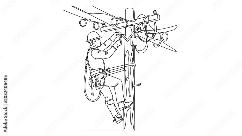 Fototapeta premium Electrician working on power lines.