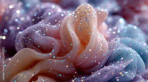 Ethereal pastel swirls of a creamy cosmetic texture covered in sparkling glitter for a magical and dreamy abstract background