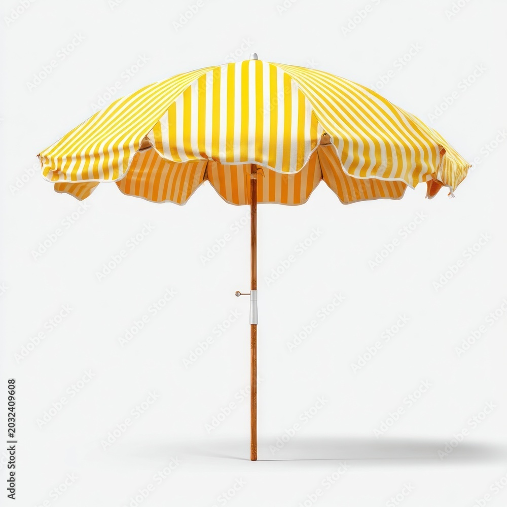 Obraz premium Vibrant yellow striped beach umbrella.