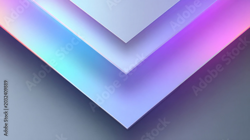 Abstract background of layered V-shapes with soft shadows and glowing iridescent pastel color gradients