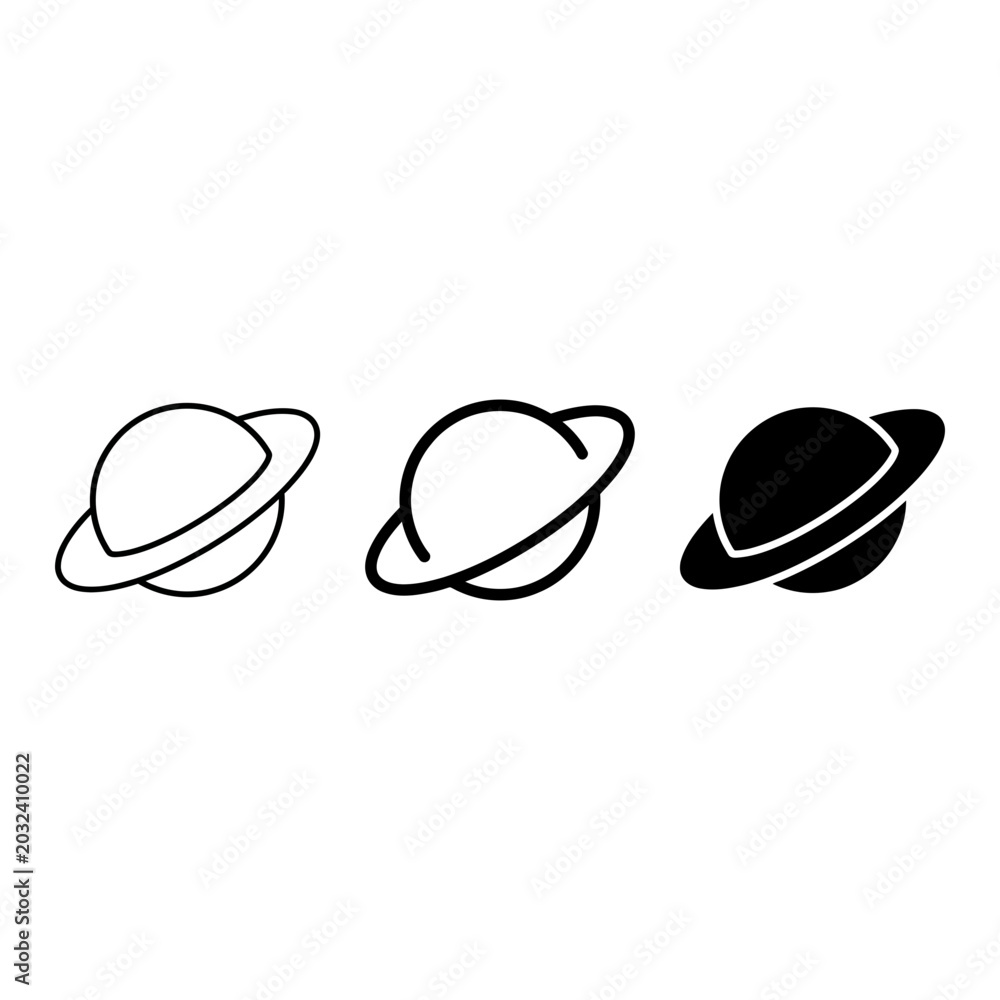 Obraz premium Saturn icon set outline solid silhouette, white background