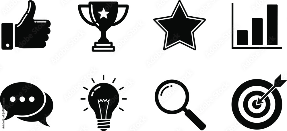 Naklejka premium Editable icon set black and white vector graphics for business and communication