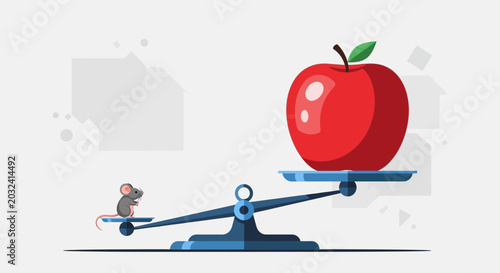 Canvastavla Tiny mouse on scale vs large red apple, illustrating imbalance and comparison