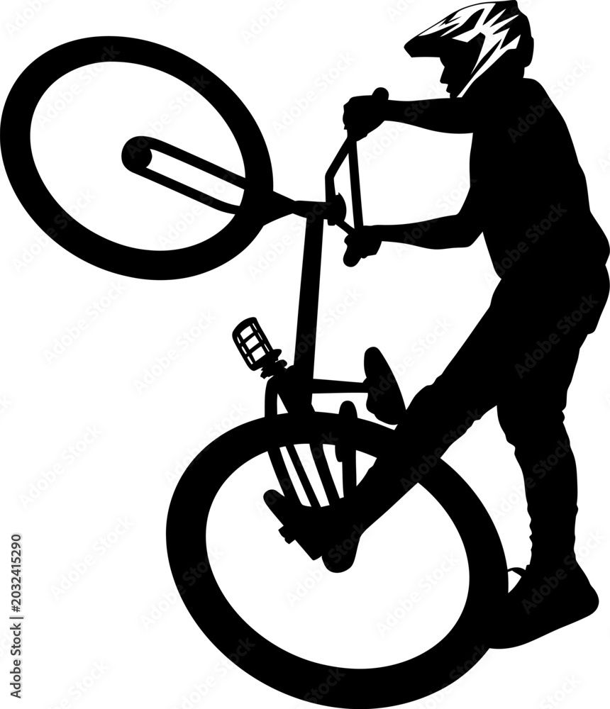 Fototapeta premium BMX Biker Doing Wheelie Trick Silhouette