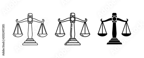 Photos Scales of Justice Icons, Legal Balance Symbols, Law and Order Vector Graphics
