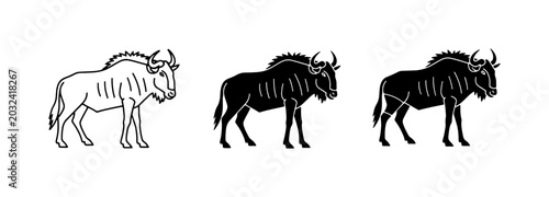 Фотография Wildebeest Icons, Wildlife Vector Art, African Animal Silhouettes