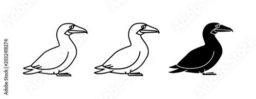 Schilderij op canvas Seabird Icons: Outline and Silhouette, Vector Graphics