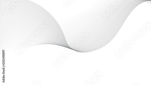 White paper background with a curled corner and flowing wave design in a modern futuristic style. Abstract white 3D tooth illustration isolated on a clean white background.