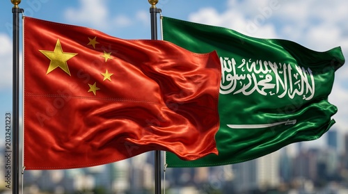 China-Saudi Flags – Diplomatic Alliance & Global Partnership for Art & Decor