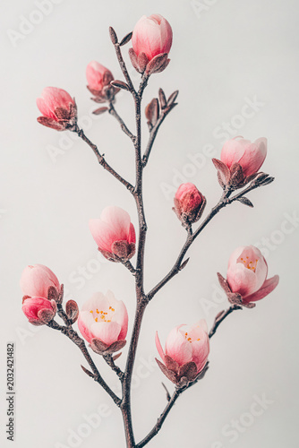 Magnolia branch flowers in serene view