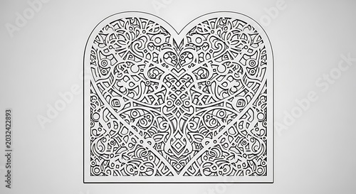 Intricate ornamental heart design against white backdrop for graphic use