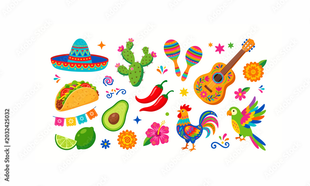 Fototapeta premium Cinco de Mayo Mexican Icons7.eps
