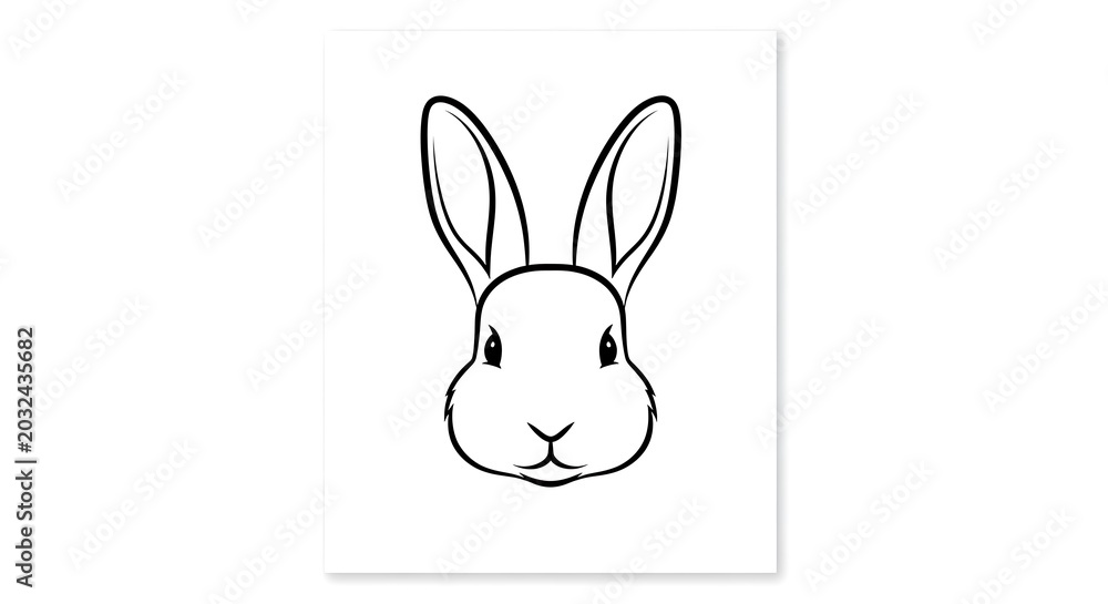 Obraz premium Minimalist black and white illustration of a rabbit head on a white background