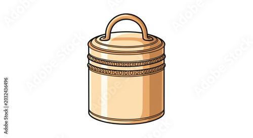 Ornate ancient golden box with a rounded lid, a handle, and intricate decorative patterns around its cylindrical body.