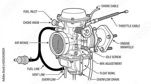 Motorcycle Carburetor Diagram: Detailed Illustration with Labeled Parts