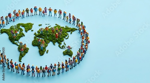 World Population Day Concept with Miniature Figures and Moss Map