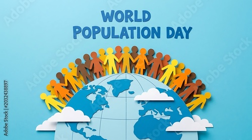 World Population Day Concept with Diverse People Holding Hands on Earth