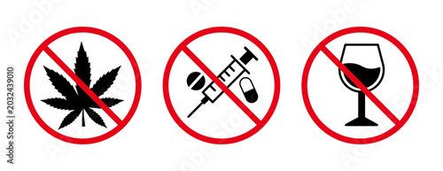 substance prohibition symbols. substance prohibition warning symbols stop drugs and alcohol icons