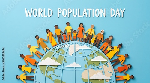 World Population Day concept with diverse people around the globe
