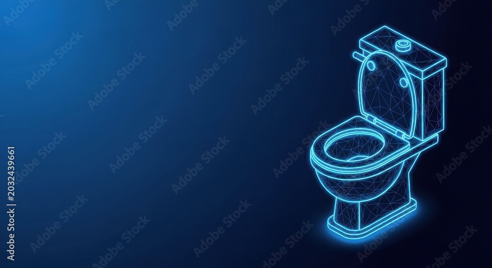 Obraz premium Modern Toilet Fixture Design with Blue Neon Outline on Dark Background