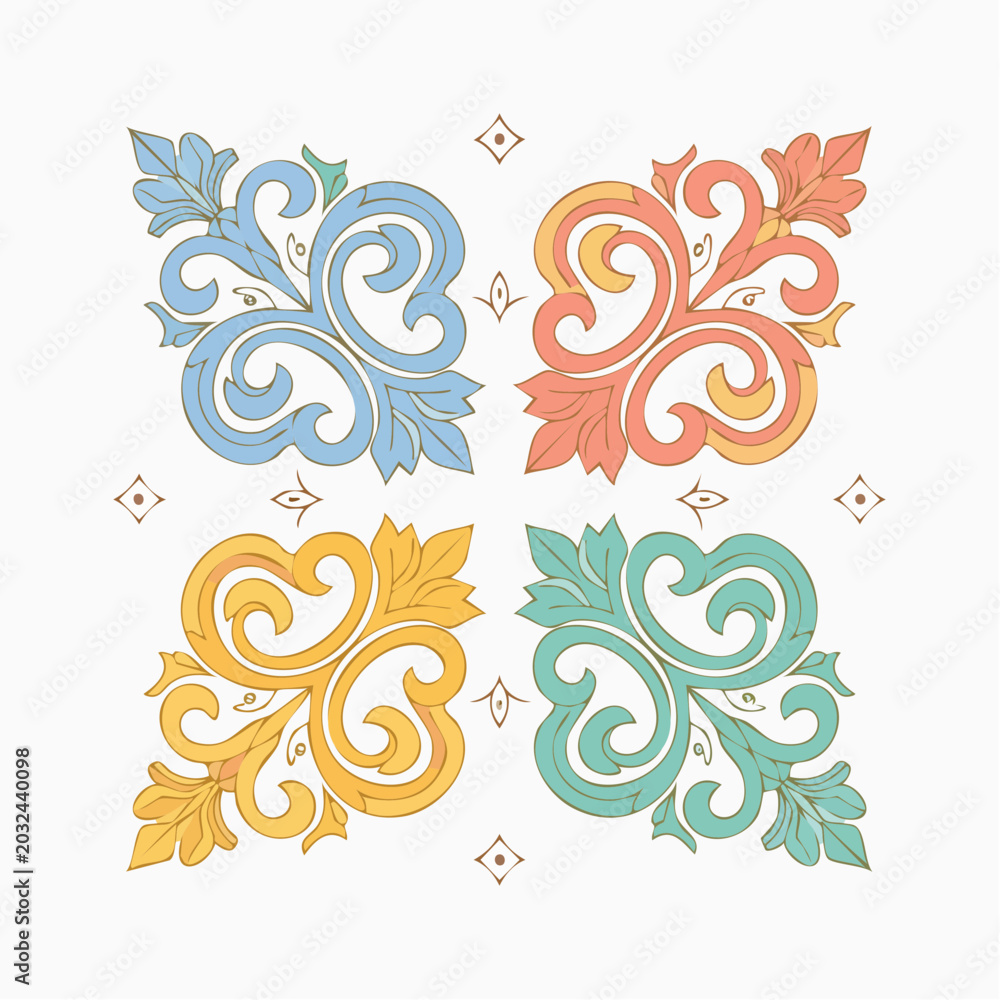 Fototapeta premium Ornate Swirls and Leaves Pattern