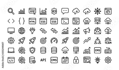 Foto Professional SEO and development icon set for business web services vector illus