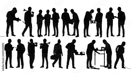 Group of business people silhouettes in diverse activities