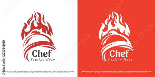 Chef restaurant logo design illustration vector. Fire cooking hat silhouette. Culinary kitchen symbol icon.