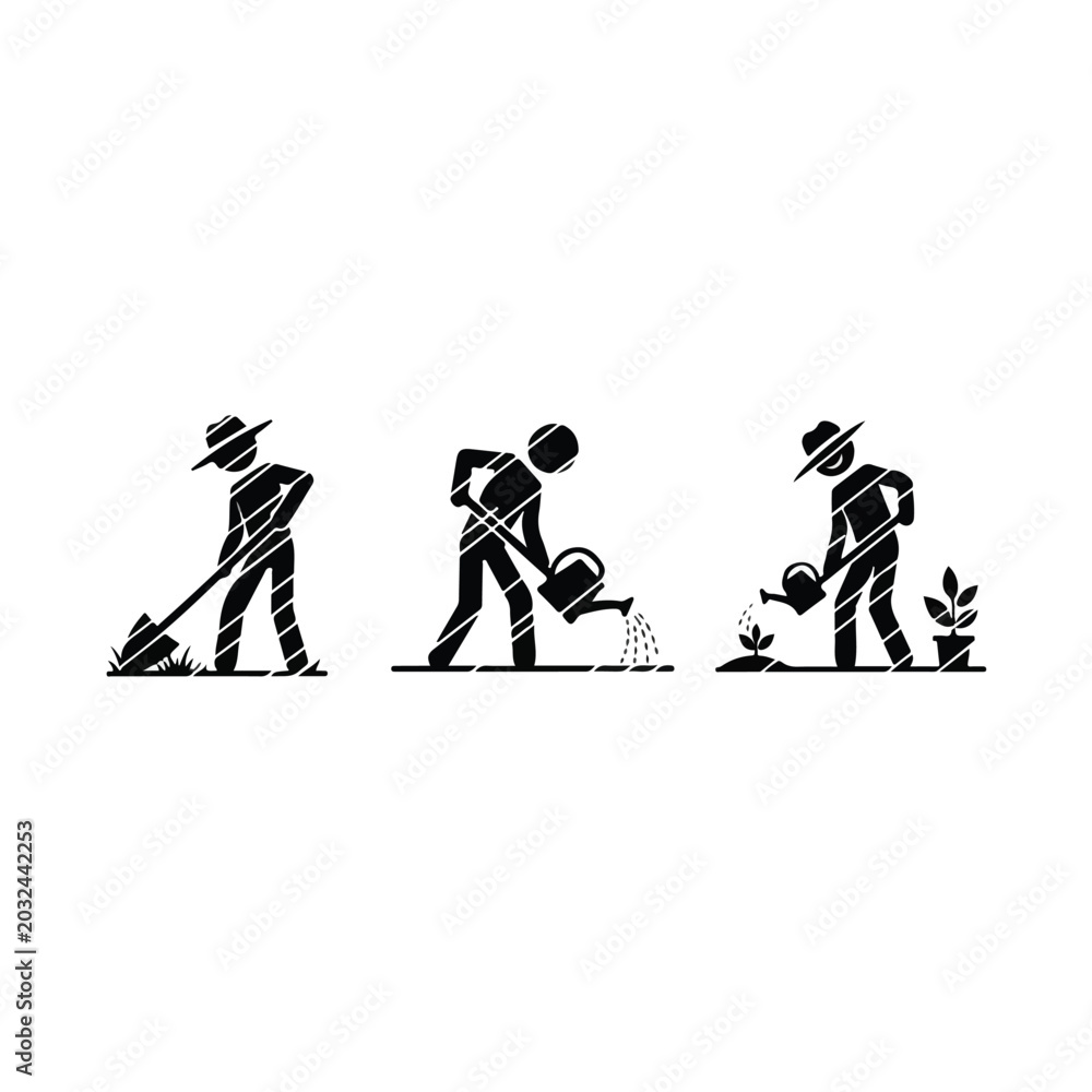 Fototapeta premium People wearing hats working in an outdoor garden