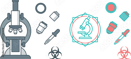 Tableau sur toile Scientific Laboratory Microscope Vector Element Set with Objective Lenses Droppe