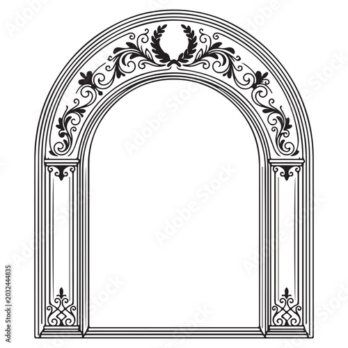 Cuadro en lienzo Ornate Classical Archway Frame with Laurel Wreath and Decorative Scrolls