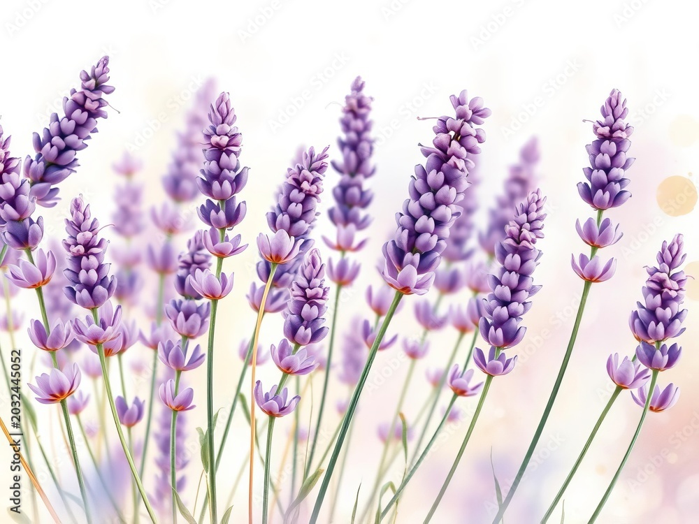 Fototapeta premium A whimsical watercolor painting of a bouquet of lavender sprigs, soft and dreamy hues, soft, gentle