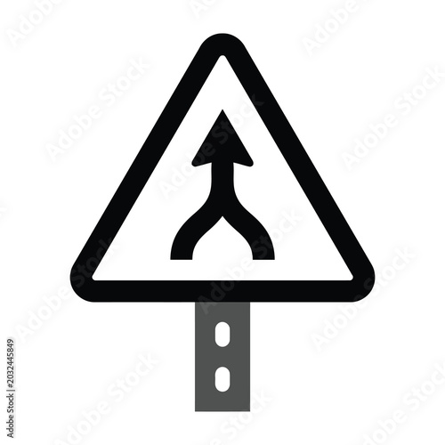 road sign with merging traffic arrow