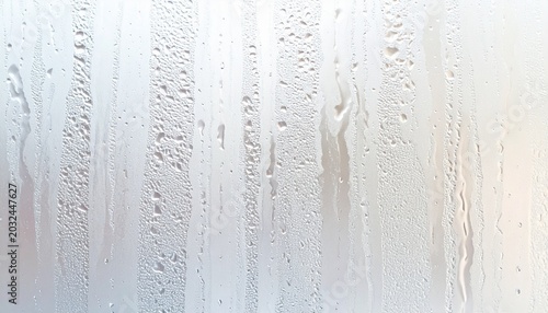 Textured clear glass surface with natural water condensation and flowing drops